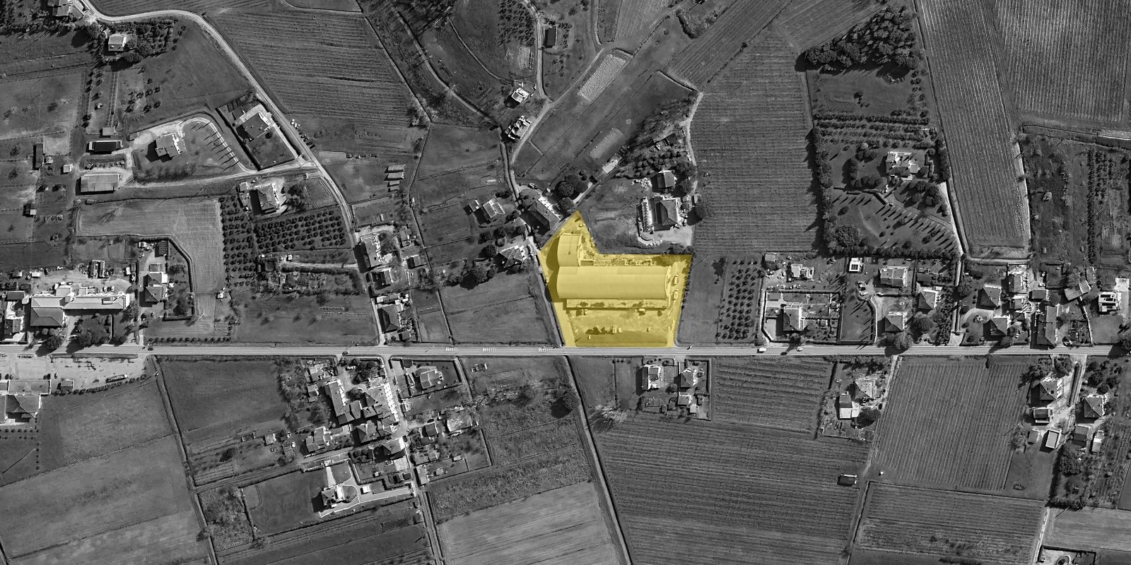 La sede di Centro Distribuzione Bevande vista dall’alto, evidenziata in giallo